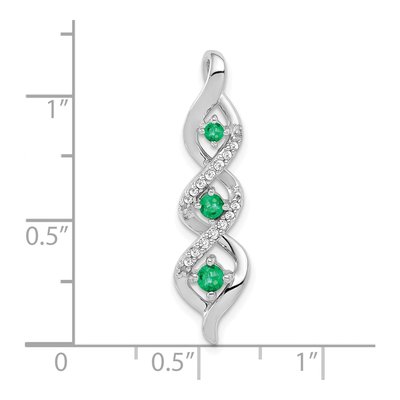 10K White Gold 1/15 ct tw Emerald & Diamond 3-Stone Slide Pendant – view 3