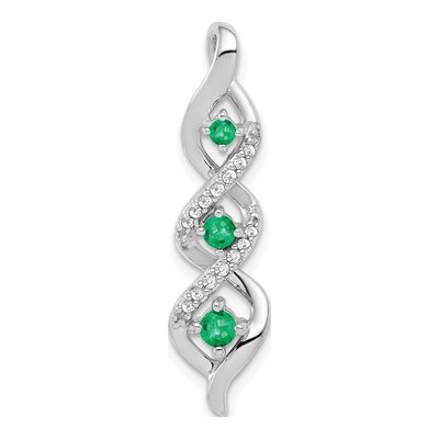 10K White Gold 1/15 ct tw Emerald & Diamond 3-Stone Slide Pendant