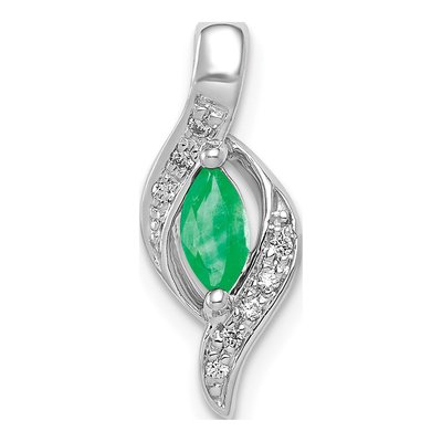 10K White Gold 1/20 ct tw Emerald & Diamond Marquise Pendant