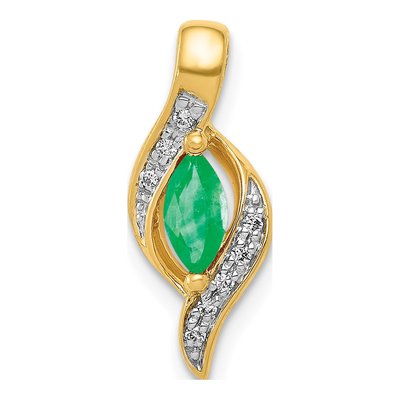 14K Yellow Gold Emerald & Diamond Marquise Slide Pendant