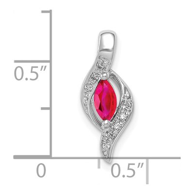 10K White Gold 1/20 ct tw Ruby & Diamond Marquise Pendant – view 2