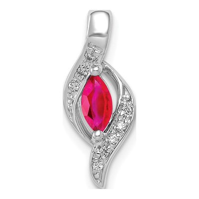 10K White Gold 1/20 ct tw Ruby & Diamond Marquise Pendant