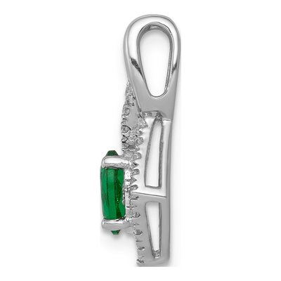14K White Gold 1/10 ct tw Emerald & Diamond Oval Pendant – view 2
