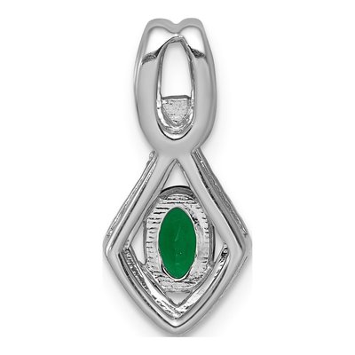 14K White Gold 1/10 ct tw Emerald & Diamond Oval Pendant – view 3