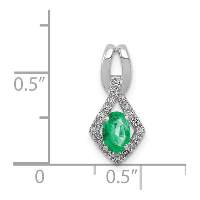 14K White Gold 1/10 ct tw Emerald & Diamond Oval Pendant – view 4