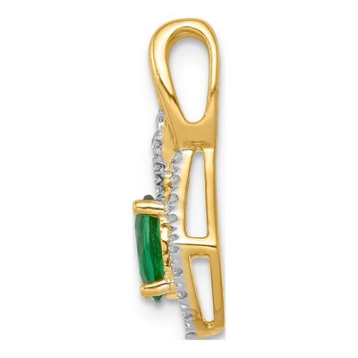 14K Yellow Gold 1/10 ct tw Emerald & Diamond Fancy Pendant – view 2