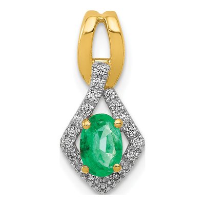 14K Yellow Gold 1/10 ct tw Emerald & Diamond Fancy Pendant