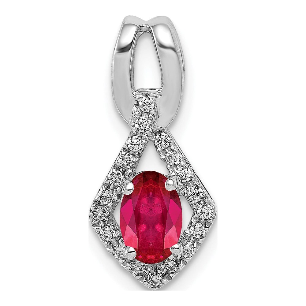 14K White Gold 1/10 ct tw Ruby & Diamond Oval Pendant