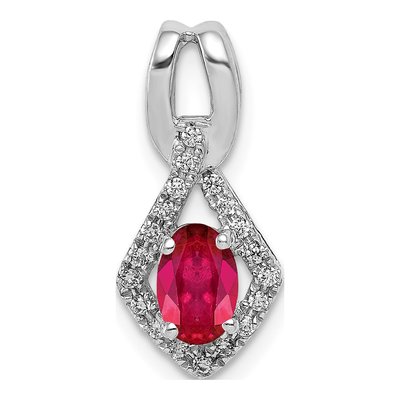 14K White Gold 1/10 ct tw Ruby & Diamond Oval Pendant