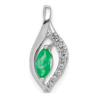 14K White Gold Emerald & Diamond Marquise Slide Pendant