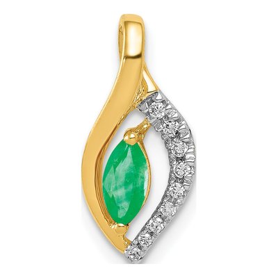 14K Yellow Gold Emerald & Diamond Marquise Slide Pendant