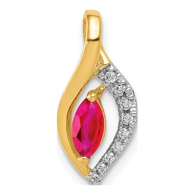 14K Yellow Gold Ruby & Diamond Marquise Slide Pendant