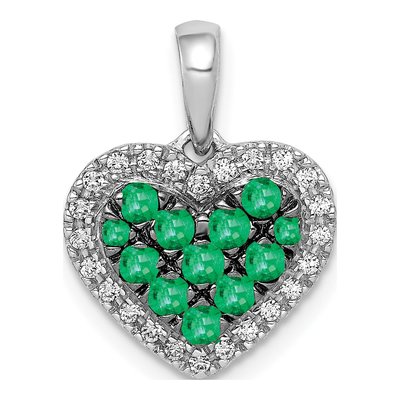14K White Gold 1/8 ct tw Emerald & Diamond Heart Pendant