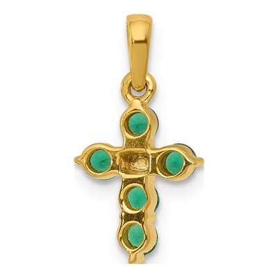 14K Yellow Gold Emerald & Diamond Cross Pendant – view 4