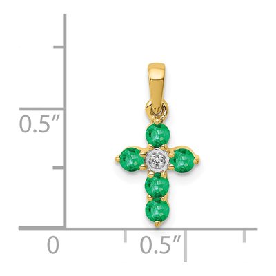 14K Yellow Gold Emerald & Diamond Cross Pendant – view 5