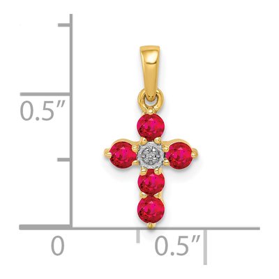 10K Yellow Gold Ruby Diamond Cross Pendant – view 4