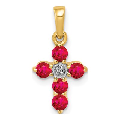 10K Yellow Gold Ruby Diamond Cross Pendant