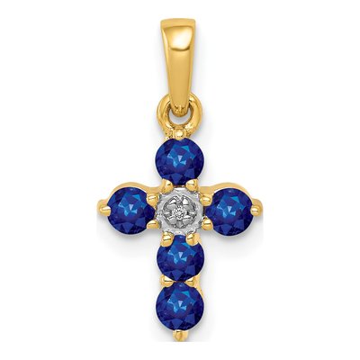 10K Yellow Gold Sapphire Diamond Cross Pendant