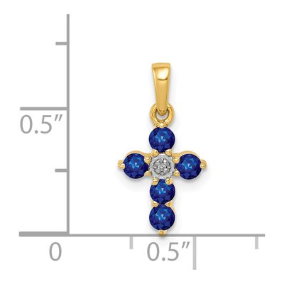 14K Yellow Gold Sapphire & Diamond Cross Pendant – view 5