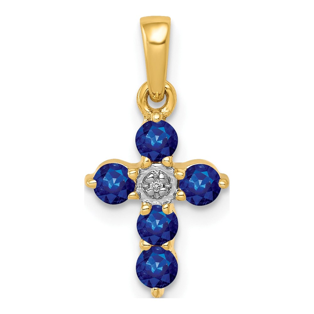 14K Yellow Gold Sapphire & Diamond Cross Pendant
