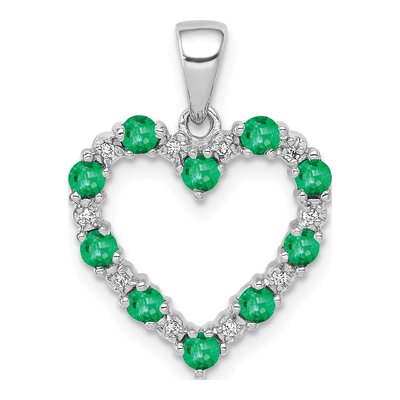 14K White Gold Emerald & Diamond Heart Pendant
