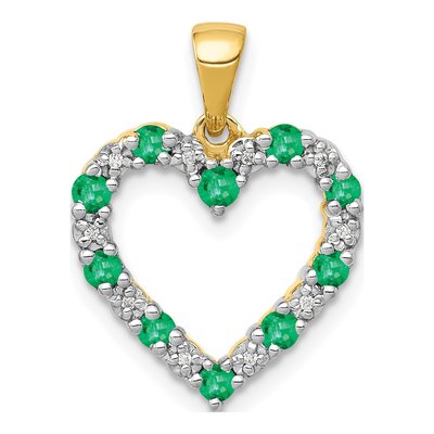 14K Yellow Gold Emerald & Diamond Heart Pendant