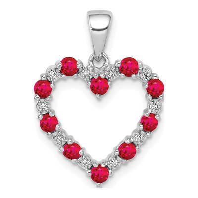 10K White Gold Ruby & Diamond Heart Pendant