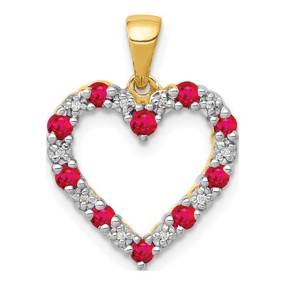 14K Yellow Gold Ruby & Diamond Heart Pendant