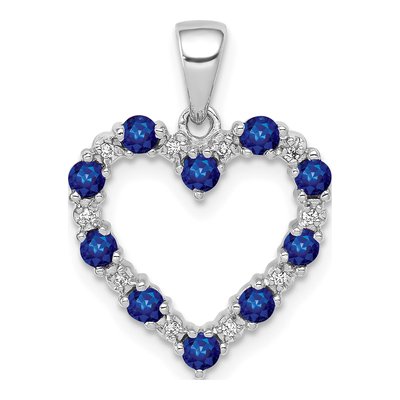 14K White Gold Sapphire & Diamond Heart Pendant