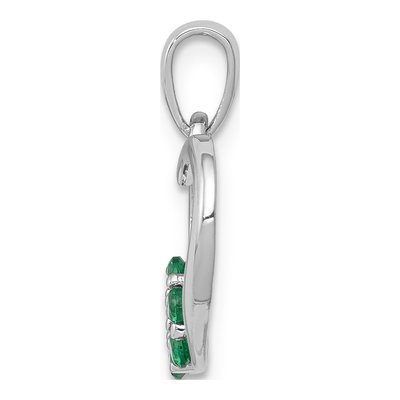 14K White Gold Emerald & Diamond Flower Heart Pendant – view 3