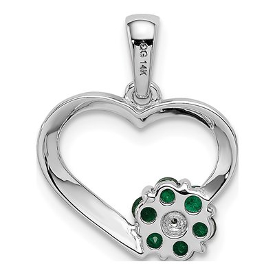 14K White Gold Emerald & Diamond Flower Heart Pendant – view 4