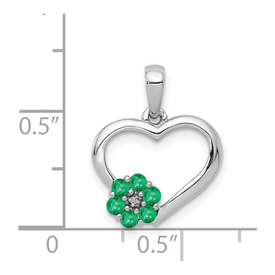 14K White Gold Emerald & Diamond Flower Heart Pendant – view 5