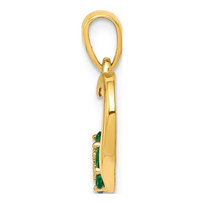 14K Yellow Gold Emerald & Diamond Flower Heart Pendant – view 3