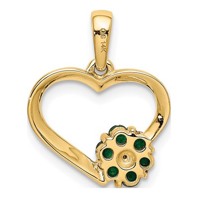14K Yellow Gold Emerald & Diamond Flower Heart Pendant – view 4