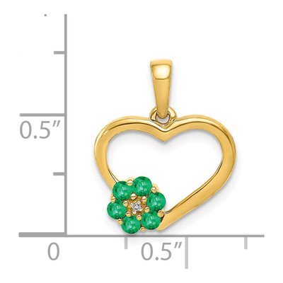 14K Yellow Gold Emerald & Diamond Flower Heart Pendant – view 5
