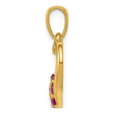 10K Yellow Gold Ruby & Diamond Flower Heart Pendant – view 2