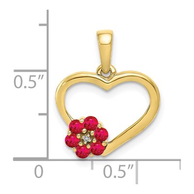 10K Yellow Gold Ruby & Diamond Flower Heart Pendant – view 3
