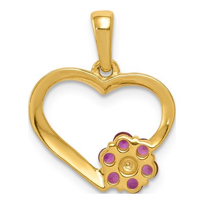10K Yellow Gold Ruby & Diamond Flower Heart Pendant – view 4