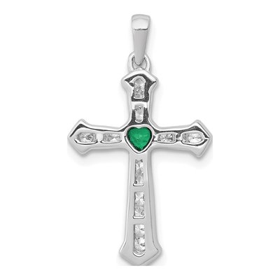 14K White Gold Lab-Created Emerald Cross Pendant – view 3