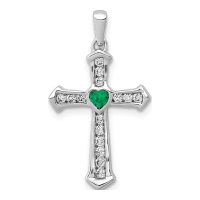 14K White Gold Lab-Created Emerald Cross Pendant