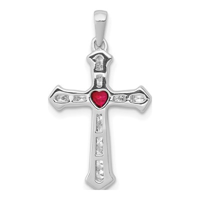 10K White Gold 1/5 ct tw Diamond Ruby Heart Cross Pendant – view 3