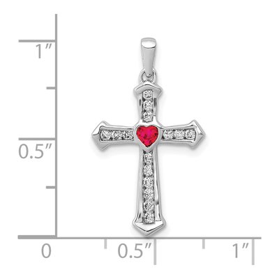 10K White Gold 1/5 ct tw Diamond Ruby Heart Cross Pendant – view 4