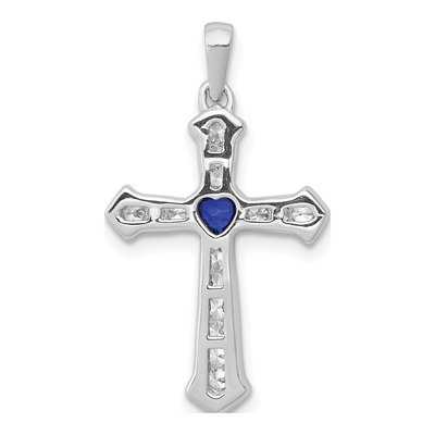 14K White Gold Lab-Created Sapphire Cross Pendant – view 3