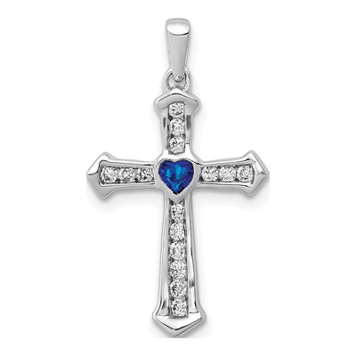 14K White Gold Lab-Created Sapphire Cross Pendant