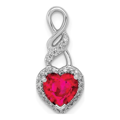14K White Gold 1/15 ct tw Ruby & Diamond Heart Slide Pendant