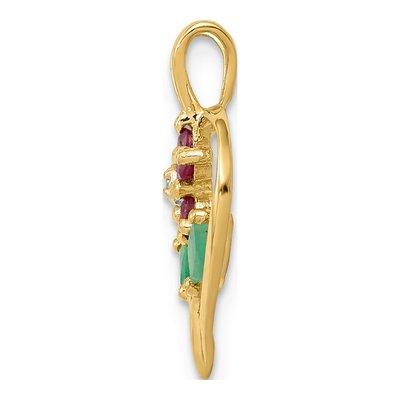 14K Yellow Gold Emerald & Ruby Siam Flower Heart Pendant – view 3