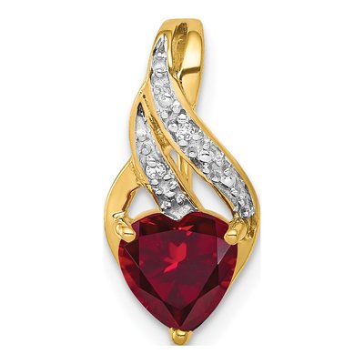 10K Yellow Gold Diamond Ruby Heart Slide Pendant