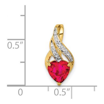14K Yellow Gold Lab-Created Ruby & Diamond Heart Pendant – view 5