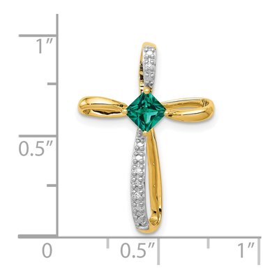 10K Yellow Gold Lab-Created Emerald & Diamond Cross Slide Pendant – view 4