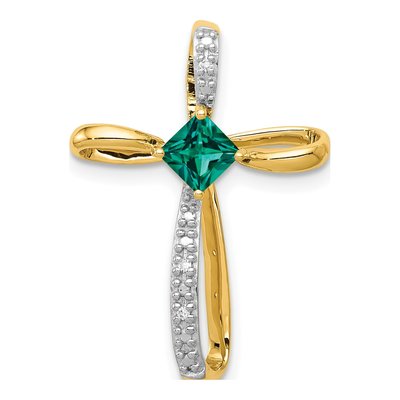 10K Yellow Gold Lab-Created Emerald & Diamond Cross Slide Pendant